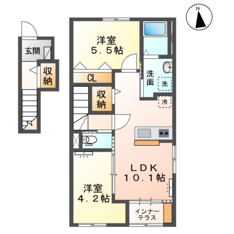 ソランジュ(2LDK/2階)の間取り写真