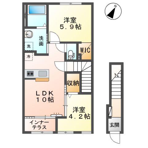 木更津市高柳字下花立アパート(2LDK/2階)の間取り写真