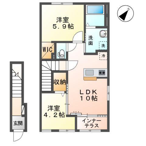 木更津市高柳字下花立アパート(2LDK/2階)の間取り写真