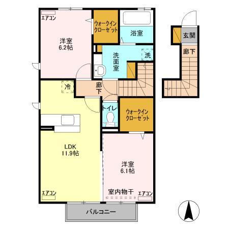 ブラオベーレ羽鳥野(2LDK/2階)の間取り写真