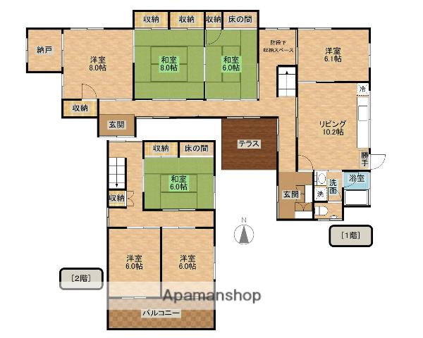 内房線 木更津駅 徒歩10分 2階建 築54年(7SLDK)の間取り写真
