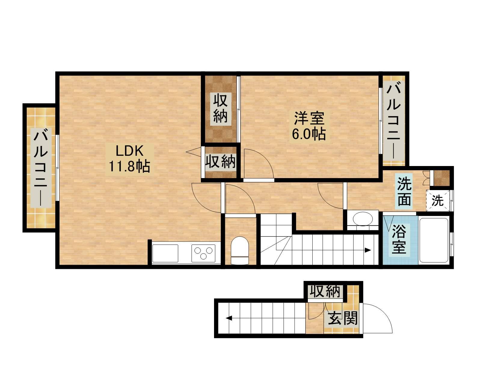 サンエヴァン(1LDK/2階)の間取り写真