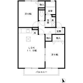 アルカイックシャトー南館(2LDK/1階)の間取り写真