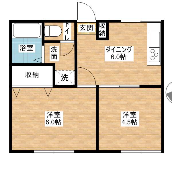 グレーハウスⅡ(2DK/1階)の間取り写真