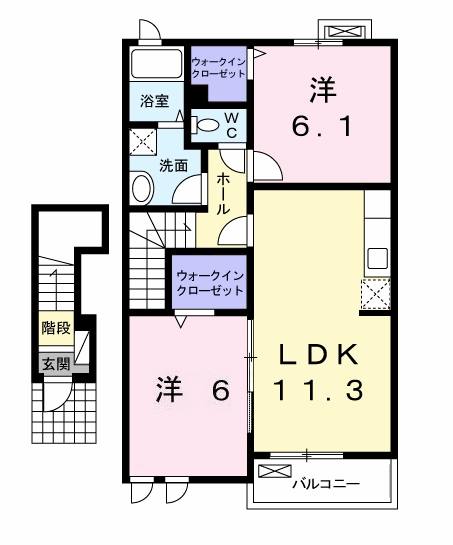 ヴィラ ボヌールA(2LDK/2階)の間取り写真