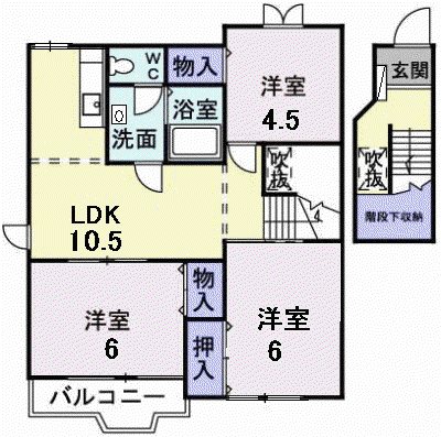 クレストヒルズC(3LDK/2階)の間取り写真