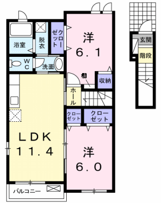 アーヴァンベールA(2LDK/2階)の間取り写真