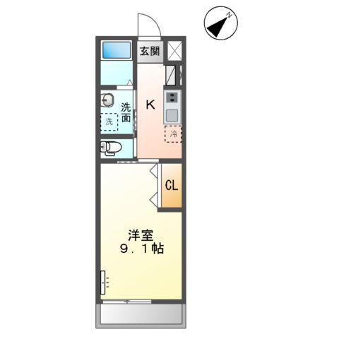 ブルーム(1K/2階)の間取り写真
