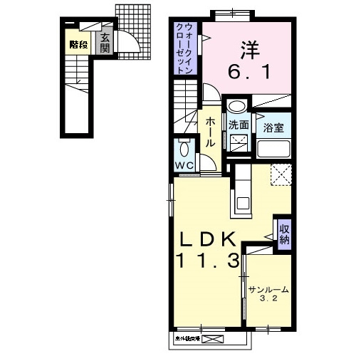 ネオ・アルカンシェル(1LDK/2階)の間取り写真