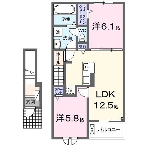ヒカルサ富津Ⅰ(2LDK/2階)の間取り写真