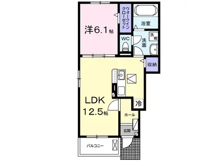 二間塚アパート1(1LDK/1階)の間取り写真