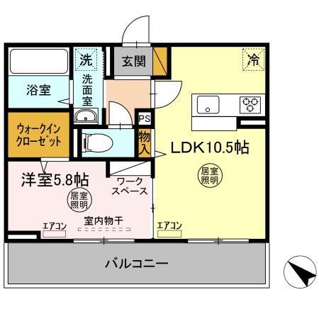 ソレイユⅢ(1LDK/3階)の間取り写真