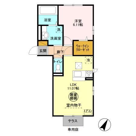 マノワール ブリーズ B棟(1LDK/1階)の間取り写真