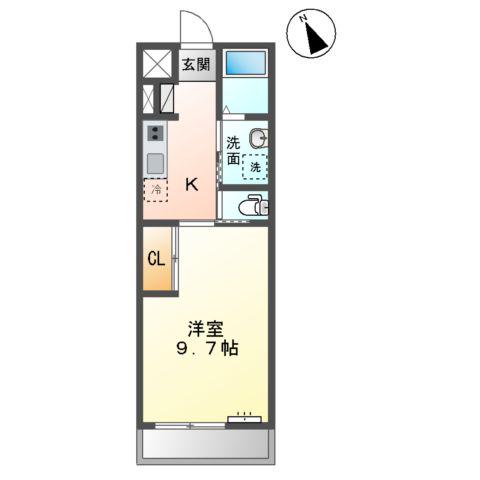 ハピネス(1K/2階)の間取り写真