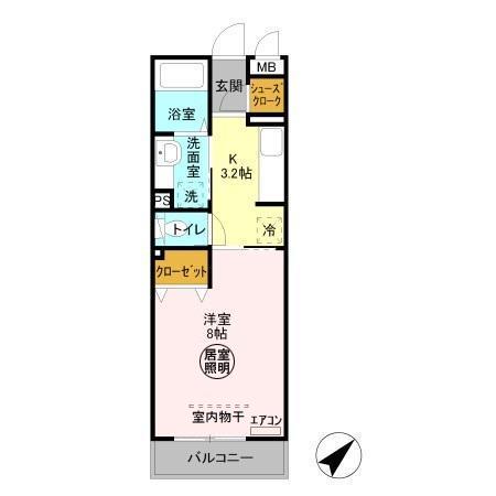 ラフィシア(1K/3階)の間取り写真