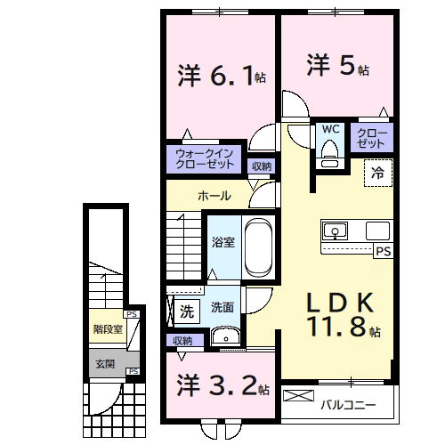 ミズキⅨ(3LDK/2階)の間取り写真