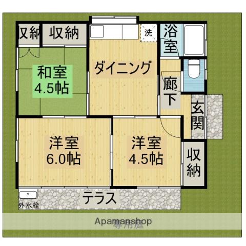 内房線 袖ケ浦駅 徒歩10分 1階建 築42年(3DK)の間取り写真
