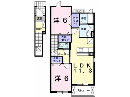 エスポワール杢師(2LDK/2階)の間取り写真