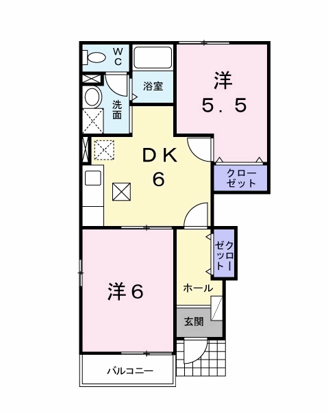 エレガンスヴィラⅢ(2DK/1階)の間取り写真