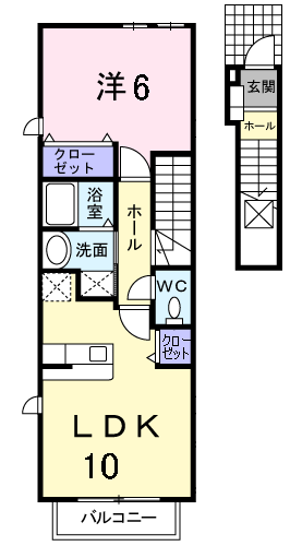 レインボーレジデンスA(1LDK/2階)の間取り写真