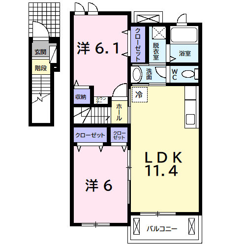 ブライト・ヒルサイトB(2LDK/2階)の間取り写真
