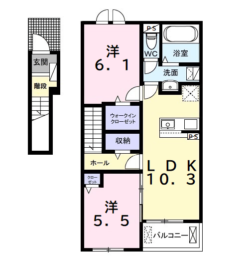 ヒカルサ君津Ⅱ(2LDK/2階)の間取り写真
