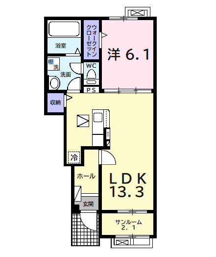 ブルジェオンフルール(1LDK/1階)の間取り写真