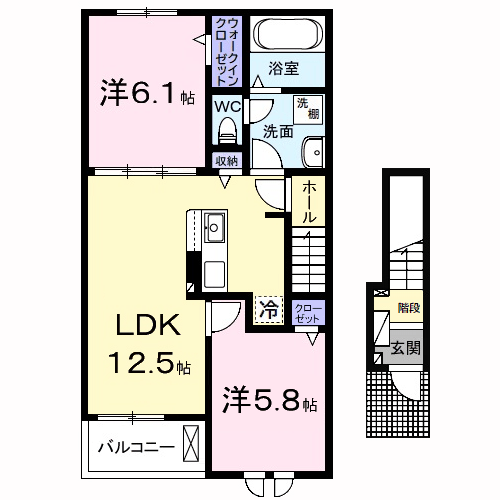 二間塚アパート1(2LDK/2階)の間取り写真