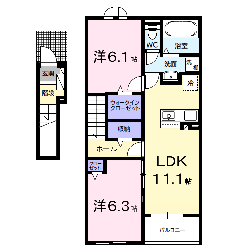 ベイサイドアクアB(2LDK/2階)の間取り写真