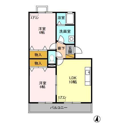 フォレストヒルズB(2LDK/3階)の間取り写真