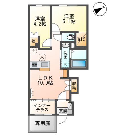 ノワール(2LDK/1階)の間取り写真