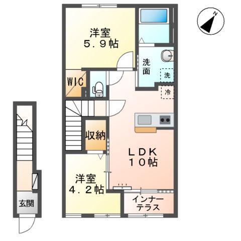 レナレジデンス(2LDK/2階)の間取り写真