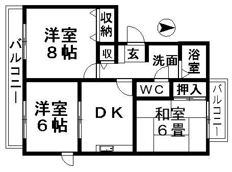 トリニシティ弐番館(3DK/1階)の間取り写真