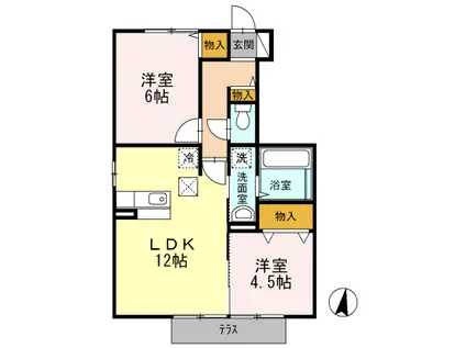 プロシード青葉台A(2LDK/1階)の間取り写真