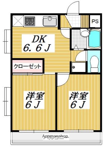 ハイツ松戸Ⅲ(2DK/2階)の間取り写真