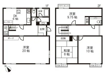 常磐線 柏駅 バス乗車時間：13分 新中井バス停で下車 徒歩3分 2階建 築41年(4DK)の間取り写真