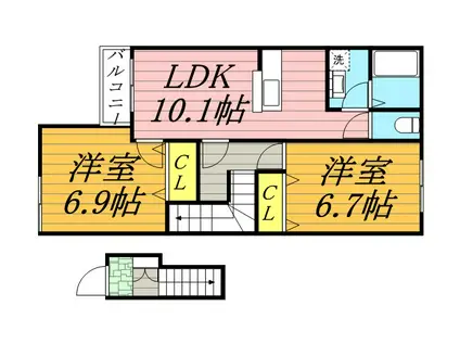 プティ グリシーヌ(2LDK/2階)の間取り写真