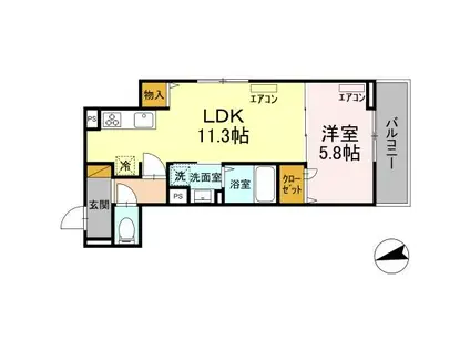 DーROOM弁天3丁目 B(1LDK/2階)の間取り写真