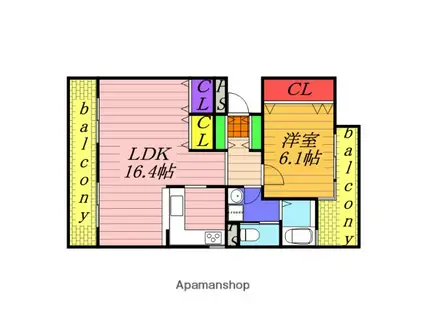 アリソ東船橋(1LDK/3階)の間取り写真