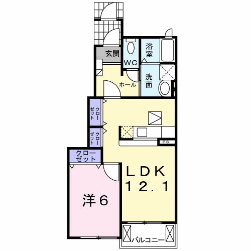 レグメスⅡ(1LDK/1階)の間取り写真