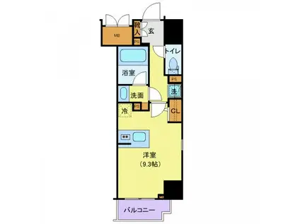 ロイジェントパークス千葉中央(ワンルーム/15階)の間取り写真