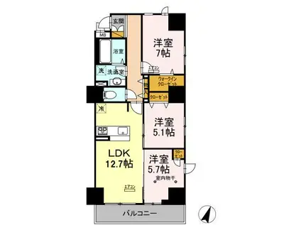 総武・中央緩行線 千葉駅 徒歩7分 14階建 築4年(3LDK/5階)の間取り写真