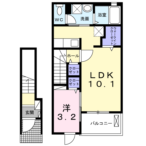 カーサフェリーチェ(1LDK/2階)の間取り写真