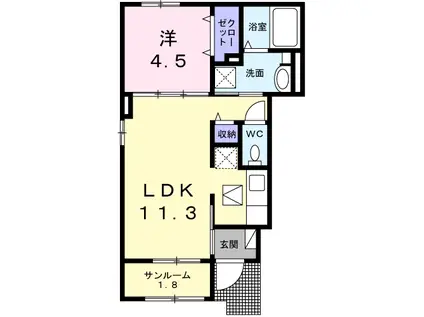 KSレジデンス勝田台(1LDK/1階)の間取り写真