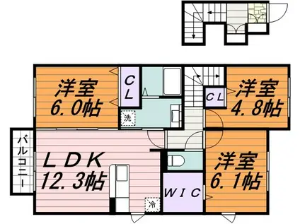 あさひ参番館(3LDK/2階)の間取り写真