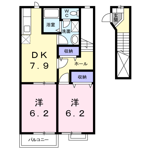 パークハマナカ(2DK/2階)の間取り写真