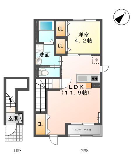 高塚新田アパート(1LDK/2階)の間取り写真