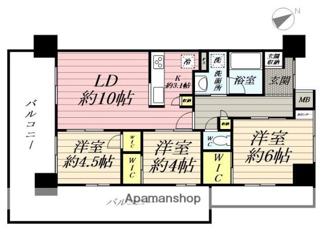 エクセレントシティ松戸Ⅲ(3LDK/9階)の間取り写真