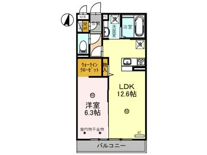 ラフィーネⅡ(1LDK/1階)の間取り写真