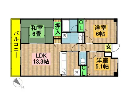 ライオンズマンション柏第2(3LDK/2階)の間取り写真